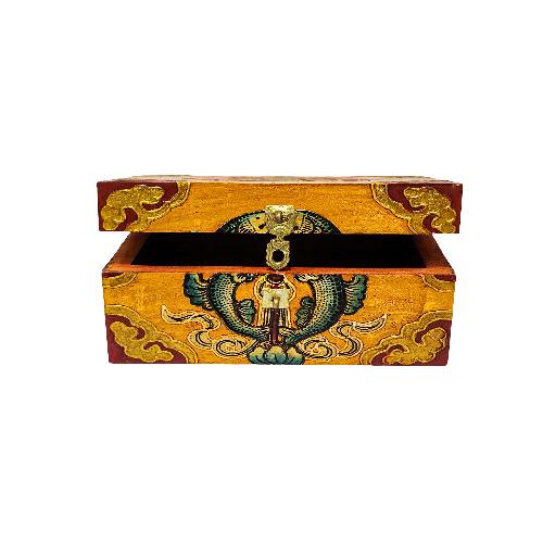 Tibetan Ritual Wooden [fish] Design  Box, Traditional Color Painted