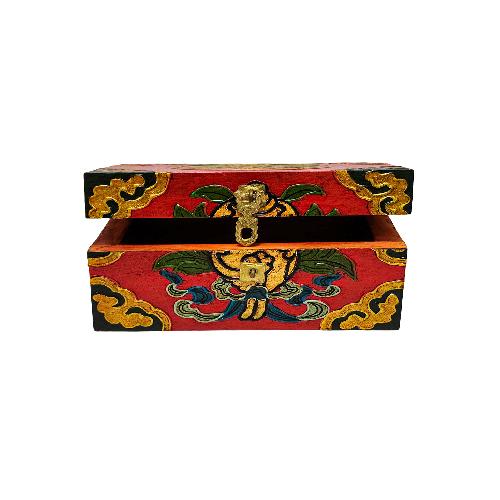 Tibetan Ritual Wooden [zzzz] Box, Traditional Color Painted