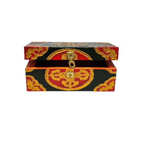 Tibetan Ritual Wooden [double Dorje] Design Box, Traditional Color Painted