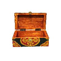 Tibetan Ritual Wooden [double Dorje] Design Box, Traditional Color Painted