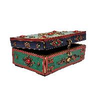 Tibetan Ritual Wooden [double Dorje] Design Box, Stone Setting