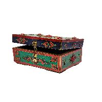 Tibetan Ritual Wooden [double Dorje] Design Box, Stone Setting