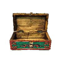 Tibetan Ritual Wooden [double Dorje] Design Box, Stone Setting