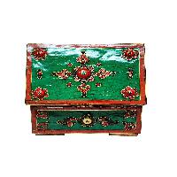 Tibetan Ritual Wooden [double Dorje] Design Box, Stone Setting