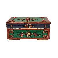 Tibetan Ritual Wooden [double Dorje] Design Box, Stone Setting