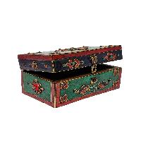 Tibetan Ritual Wooden [double Dorje] Design Box, Stone Setting