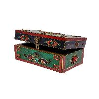 Tibetan Ritual Wooden [double Dorje] Design Box, Stone Setting