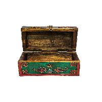 Tibetan Ritual Wooden [double Dorje] Design Box, Stone Setting