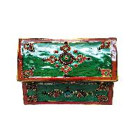 Tibetan Ritual Wooden [double Dorje] Design Box, Stone Setting