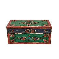 Tibetan Ritual Wooden [double Dorje] Design Box, Stone Setting