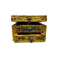  Tibetan Box With One Drawer And Top Opening Cabinet, [painted Green]