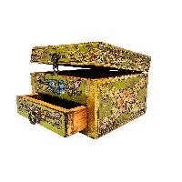  Tibetan Box With One Drawer And Top Opening Cabinet, [painted Green]