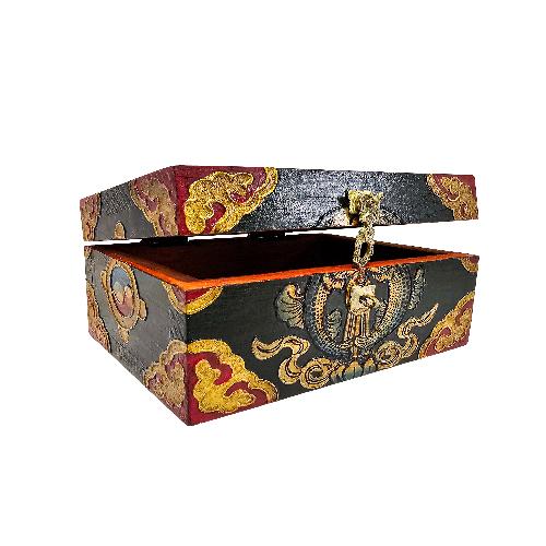 Tibetan Ritual Wooden [fish] Design  Box, Traditional Color Painted