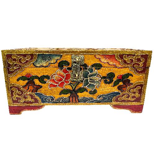 Tibetan Ritual Wooden [flower] Design  Box, Traditional Color Painted