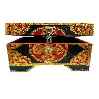 Tibetan Ritual Wooden [double Dorje] Design  Box, Traditional Color Painted