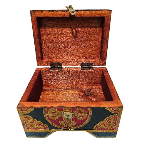 Tibetan Ritual Wooden [double Dorje] Design Box, Traditional Color Painted