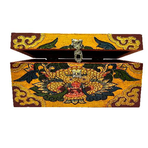 Tibetan Ritual Wooden [cheppu] Design  Box, Traditional Color Painted