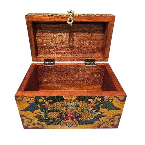 Tibetan Ritual Wooden [cheppu] Design Box, Traditional Color Painted