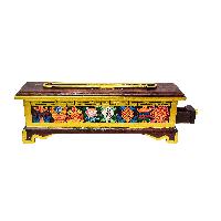 Tibetan Ritual Wooden Incense Burner, With [ashtamangala Design] Traditional Color Painted