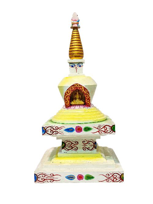 Buddhist Handmade Wooden Stupa, With [shakyamuni Buddha], [traditional Color]