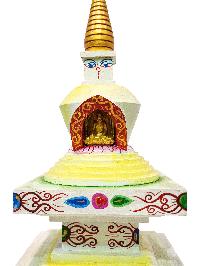 Buddhist Handmade Wooden Stupa, With [shakyamuni Buddha], [traditional Color]