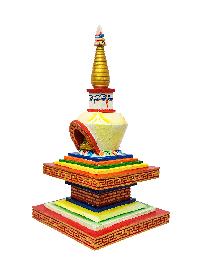 Buddhist Handmade Wooden Stupa, With [shakyamuni Buddha], [traditional Color]