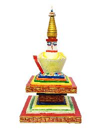 Buddhist Handmade Wooden Stupa, With [shakyamuni Buddha], [traditional Color]