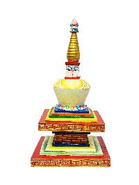 Buddhist Handmade Wooden Stupa, With [shakyamuni Buddha], [traditional Color]