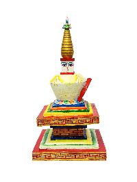 Buddhist Handmade Wooden Stupa, With [shakyamuni Buddha], [traditional Color]