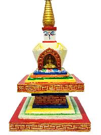 Buddhist Handmade Wooden Stupa, With [shakyamuni Buddha], [traditional Color]