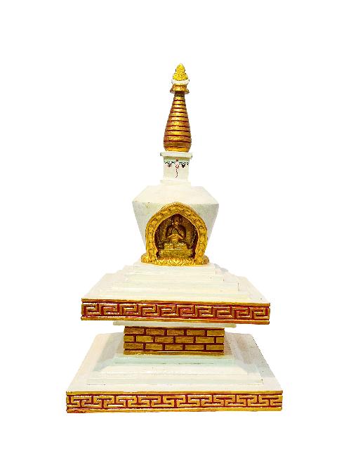 Buddhist Handmade Wooden Stupa, With [vairochana Buddha], [traditional Color]