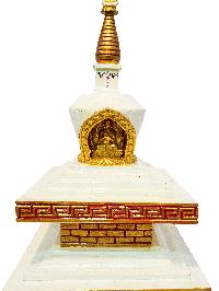 Buddhist Handmade Wooden Stupa, With [vairochana Buddha], [traditional Color]