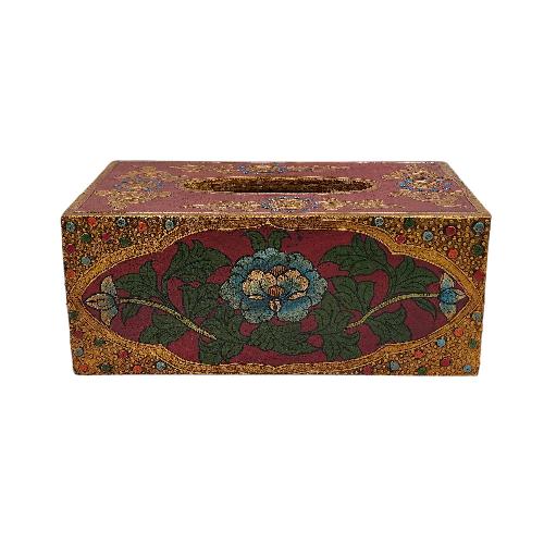 Wooden Serviette Napkin Holder, Painted, [flower] Design, Tissue Box