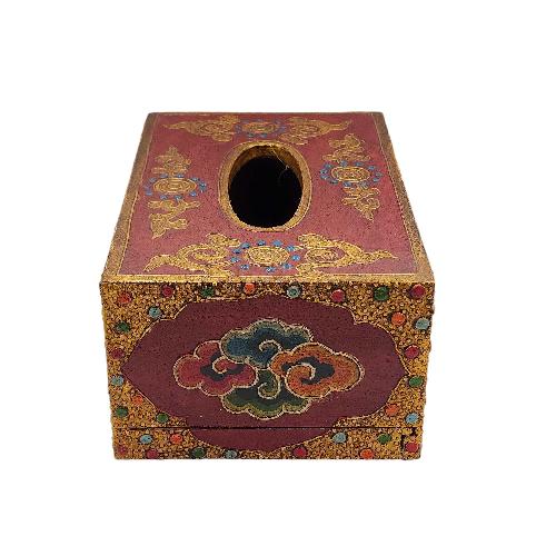 Wooden Serviette Napkin Holder, Painted, [flower] Design, Tissue Box