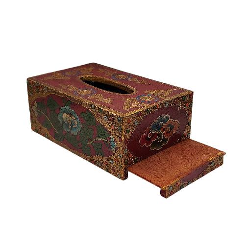 Wooden Serviette Napkin Holder, Painted, [flower] Design, Tissue Box