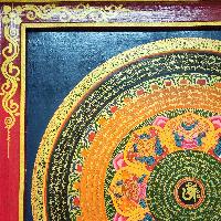 Buddhist Wooden Thangka With Mantra Carved, Tibetan Style With Traditional Colors