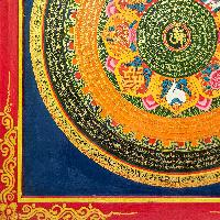 Buddhist Wooden Thangka With Mantra Carved, Tibetan Style With Traditional Colors