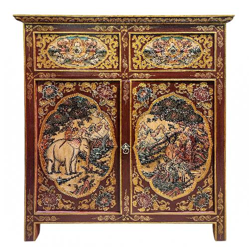 Tibetan Cabinet With Two Drawers And Two Doors, painted