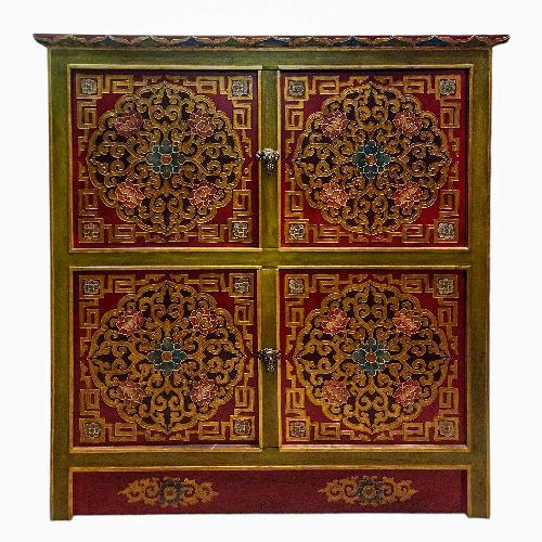 Tibetan Cabinet With Four Doors With Flower Design, painted