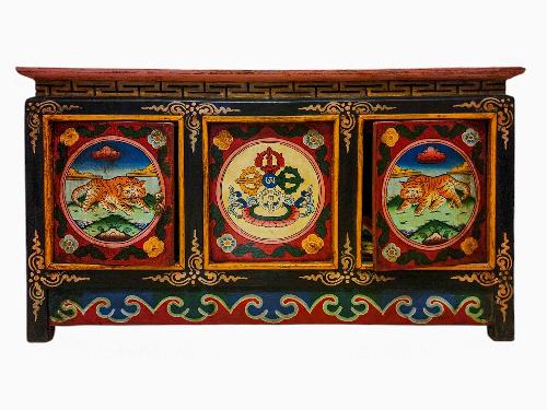 Tibetan Cabinet With Four Doors, tiger And Double Dorje Painted