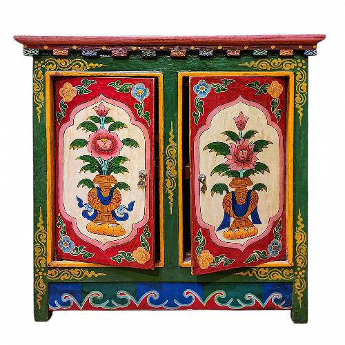 Tibetan Cabinet With Flower Design, Two Doors, painted