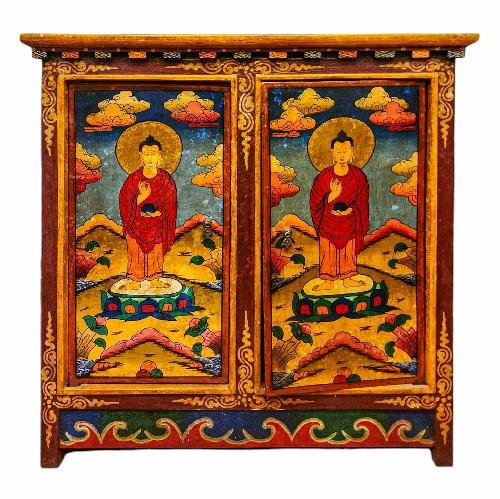 Tibetan Cabinet With Buddha, Two Doors, painted