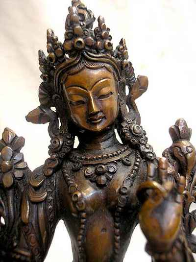 Green Tara Statue, [chocolate Oxidized], [old Post], [remakable]