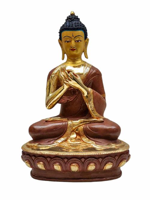 vairochana Buddha, Tibetan Buddhist Handmade Statue, Partly Gold Plated, Painted Face