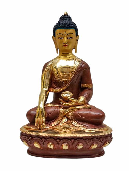 shakyamuni Buddha, Tibetan Buddhist Handmade Statue, Partly Gold Plated, Painted Face