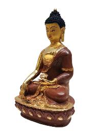 [shakyamuni Buddha], Tibetan Buddhist Handmade Statue, Partly Gold Plated, Painted Face