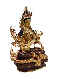 [saraswati], Tibetan Buddhist Handmade Statue, Partly Gold Plated, Painted Face