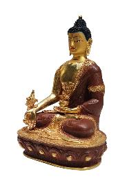 [medicine Buddha], Tibetan Buddhist Handmade Statue, Partly Gold Plated, Painted Face