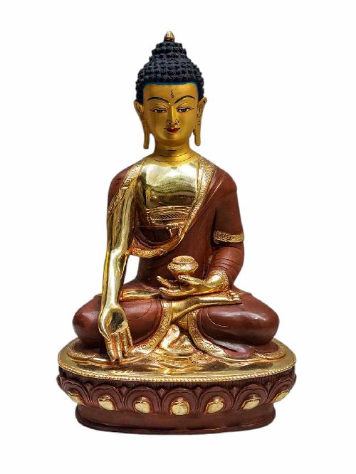 ratnasambhava Buddha, Tibetan Buddhist Handmade Statue, Partly Gold Plated, Painted Face