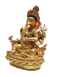 [ganesh], Tibetan Buddhist Handmade Statue, Gold Plated, Painted Face